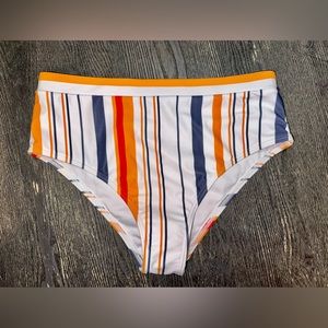 Pink Lily Orange Striped Bikini Bottoms Medium